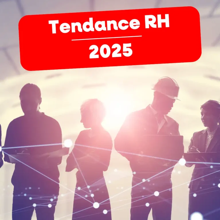 Illustration des tendances RH 2025 : digitalisation, IA, télétravail et management du futur.