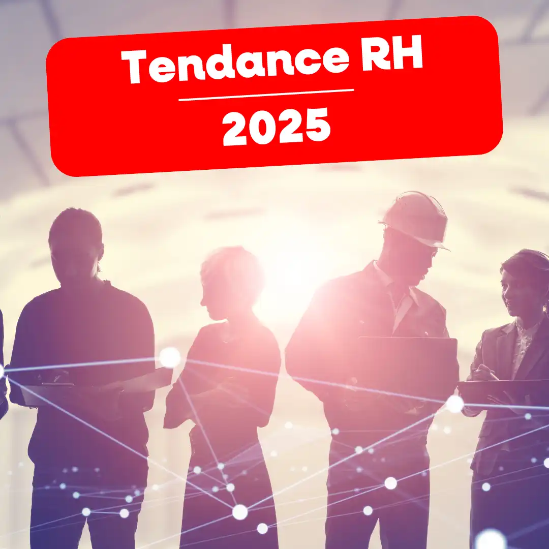 Illustration des tendances RH 2025 : digitalisation, IA, télétravail et management du futur.