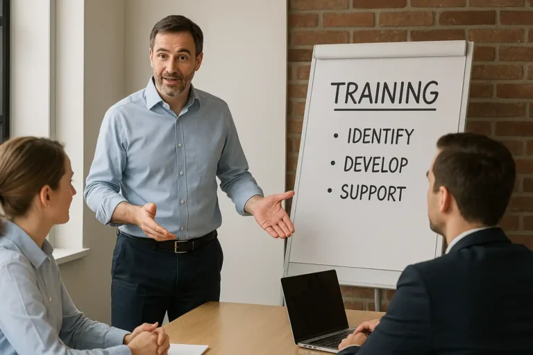 Session de formation pour manager avec paperboard et formateur