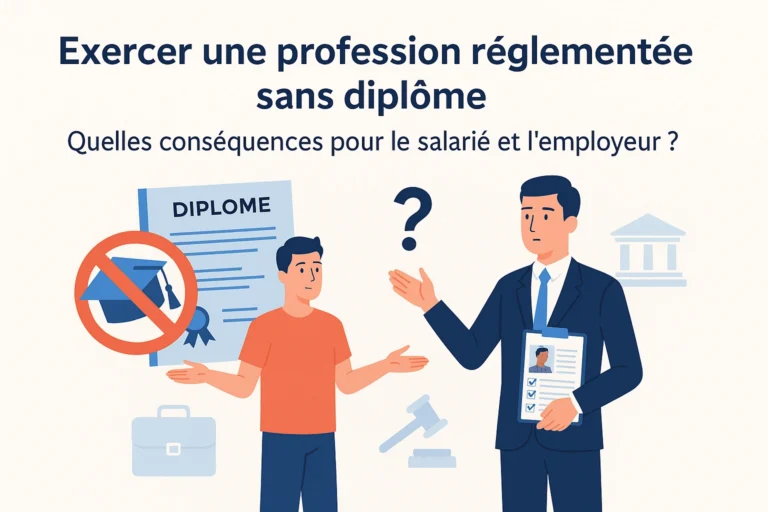 Illustration sur l'exercice d'une profession réglementée sans diplôme en France, avec un employeur et un salarié en désaccord